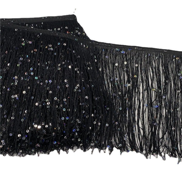 Hot Sale 20cm Encrypted Thickened Nylon Tassel Sequin Chainette Fringes Laces Trim Shiny tassel fringe trim
