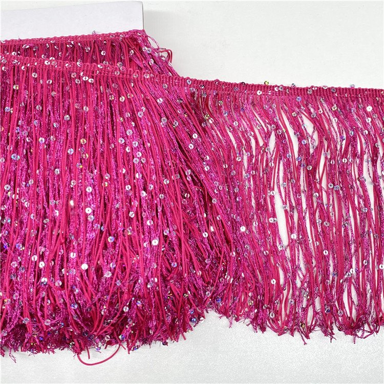 Hot Sale 20cm Encrypted Thickened Nylon Tassel Sequin Chainette Fringes Laces Trim Shiny tassel fringe trim