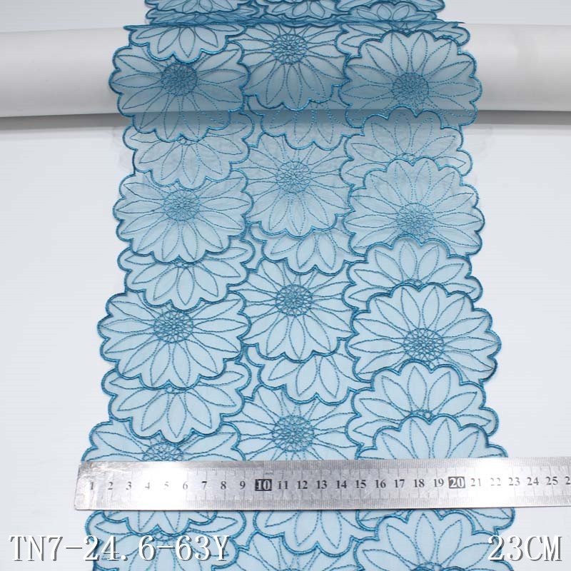 Tanglong best seller pink tulle lace fabric 23cm full of flowers embroidered lace trim for dress lingerie decorative