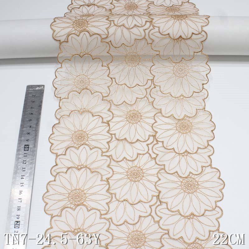 Tanglong best seller pink tulle lace fabric 23cm full of flowers embroidered lace trim for dress lingerie decorative