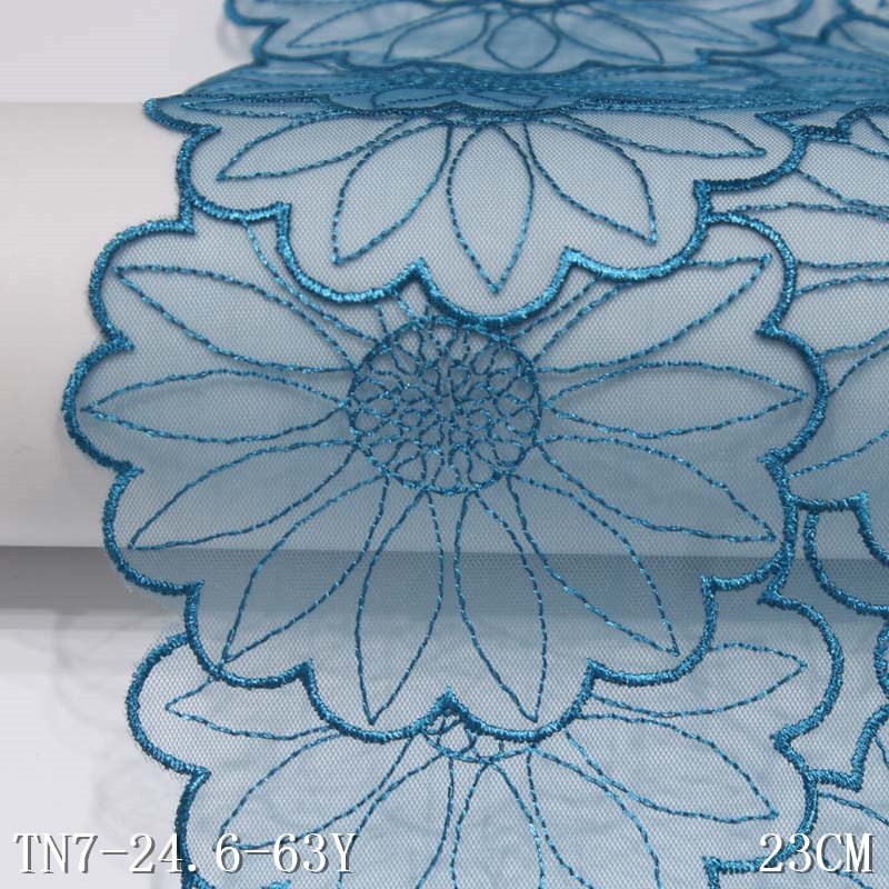 Tanglong best seller pink tulle lace fabric 23cm full of flowers embroidered lace trim for dress lingerie decorative