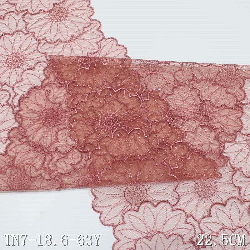 Tanglong best seller pink tulle lace fabric 23cm full of flowers embroidered lace trim for dress lingerie decorative
