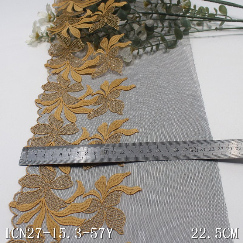 High Quality Fashion 22cm wide Embroidered Flower black mesh Lace trim for women bright lingerie underwear fabric