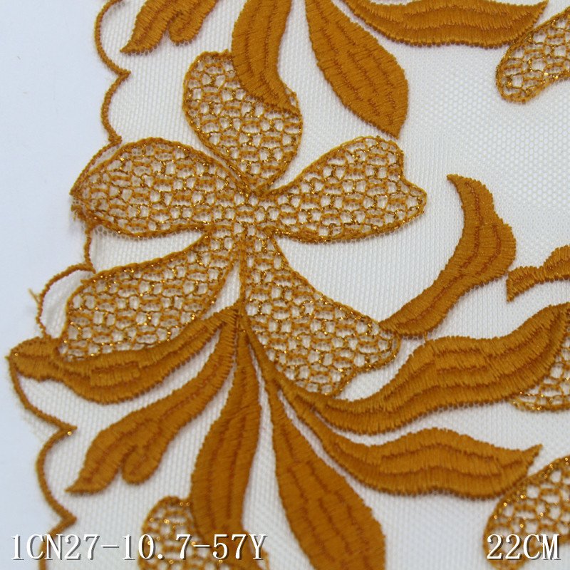 High Quality Fashion 22cm wide Embroidered Flower black mesh Lace trim for women bright lingerie underwear fabric