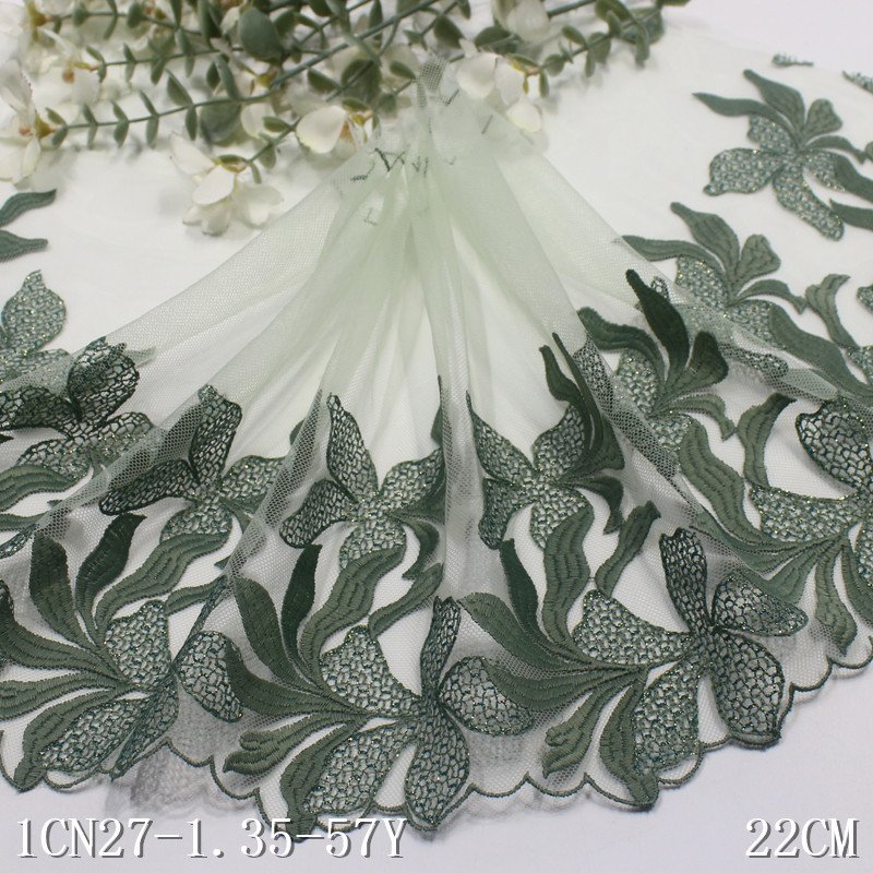 High Quality Fashion 22cm wide Embroidered Flower black mesh Lace trim for women bright lingerie underwear fabric