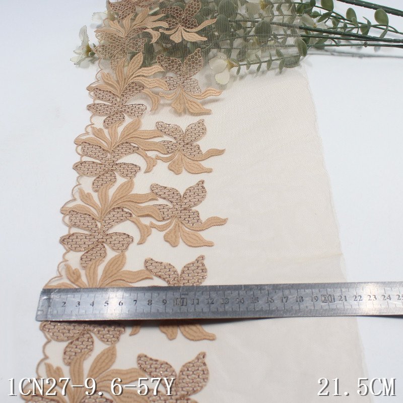 High Quality Fashion 22cm wide Embroidered Flower black mesh Lace trim for women bright lingerie underwear fabric