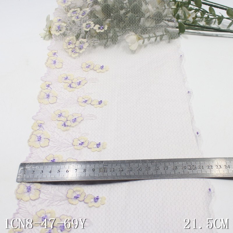 Light Purple Tulle Lace 21cm wide Floral Embroidery Lace Soft Polyester Nylon Lace Trim for Ladies Lingerie