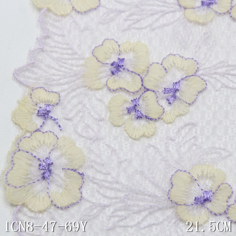 Light Purple Tulle Lace 21cm wide Floral Embroidery Lace Soft Polyester Nylon Lace Trim for Ladies Lingerie