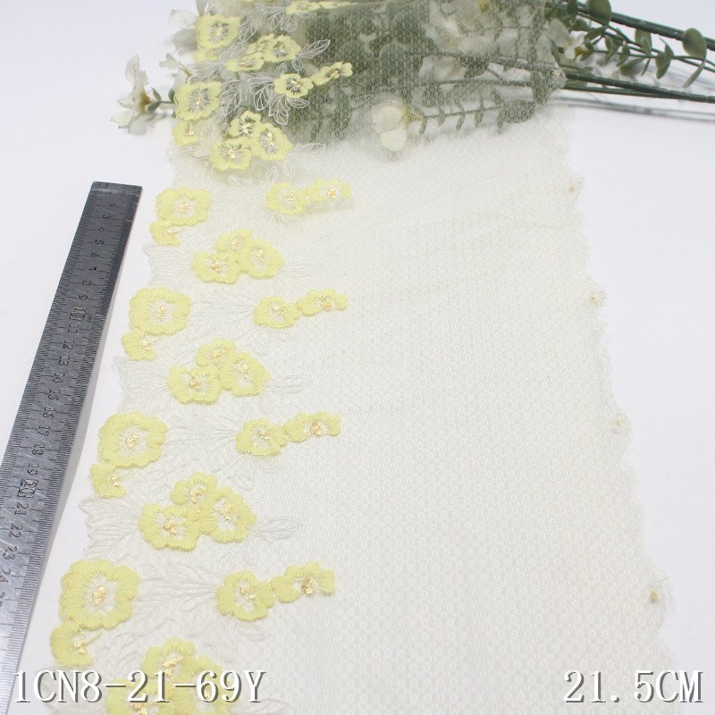 Light Purple Tulle Lace 21cm wide Floral Embroidery Lace Soft Polyester Nylon Lace Trim for Ladies Lingerie