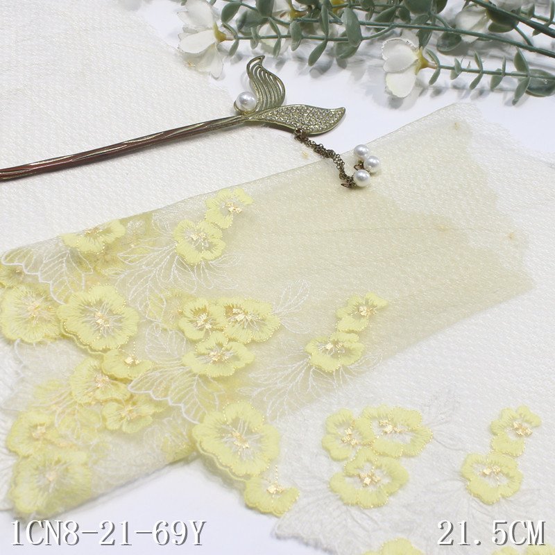 Light Purple Tulle Lace 21cm wide Floral Embroidery Lace Soft Polyester Nylon Lace Trim for Ladies Lingerie