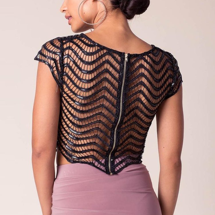Customize Intricate Crochet Crop Top Design Scallop Trim And Sequin Women Sexy Blouse Top