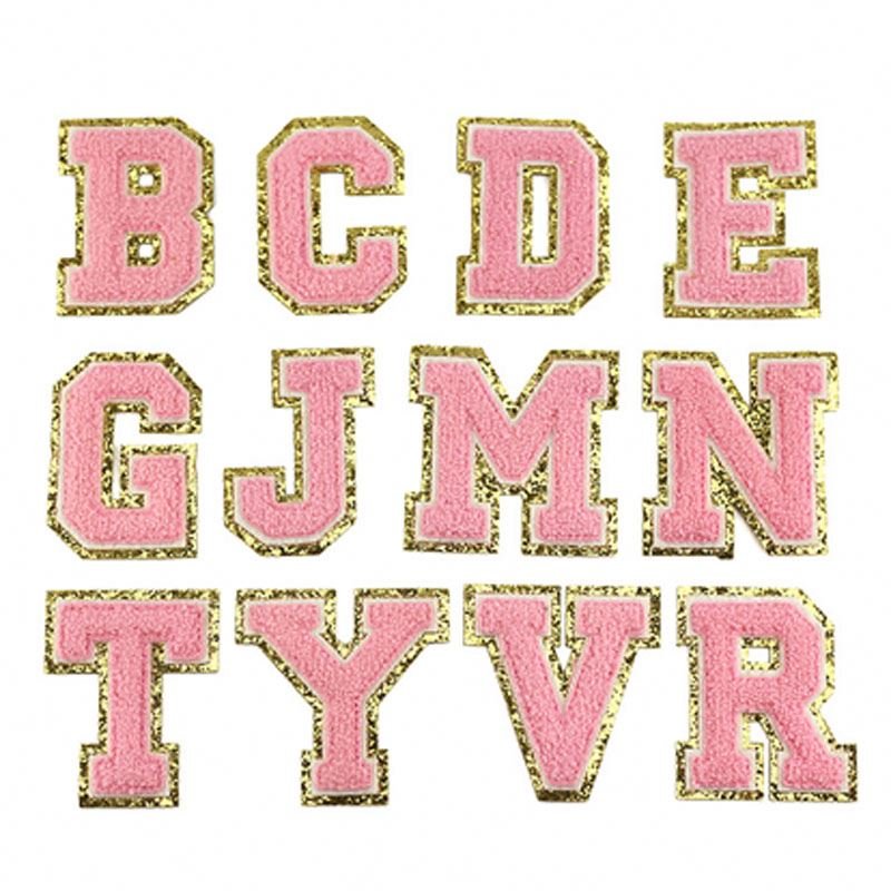 Stock Multi Color Black Self Adhesive with 3M Sticker Fuzzy Glitter Trim Iron Stick A-Z Alphabet Letters DIY Embroidered Patches
