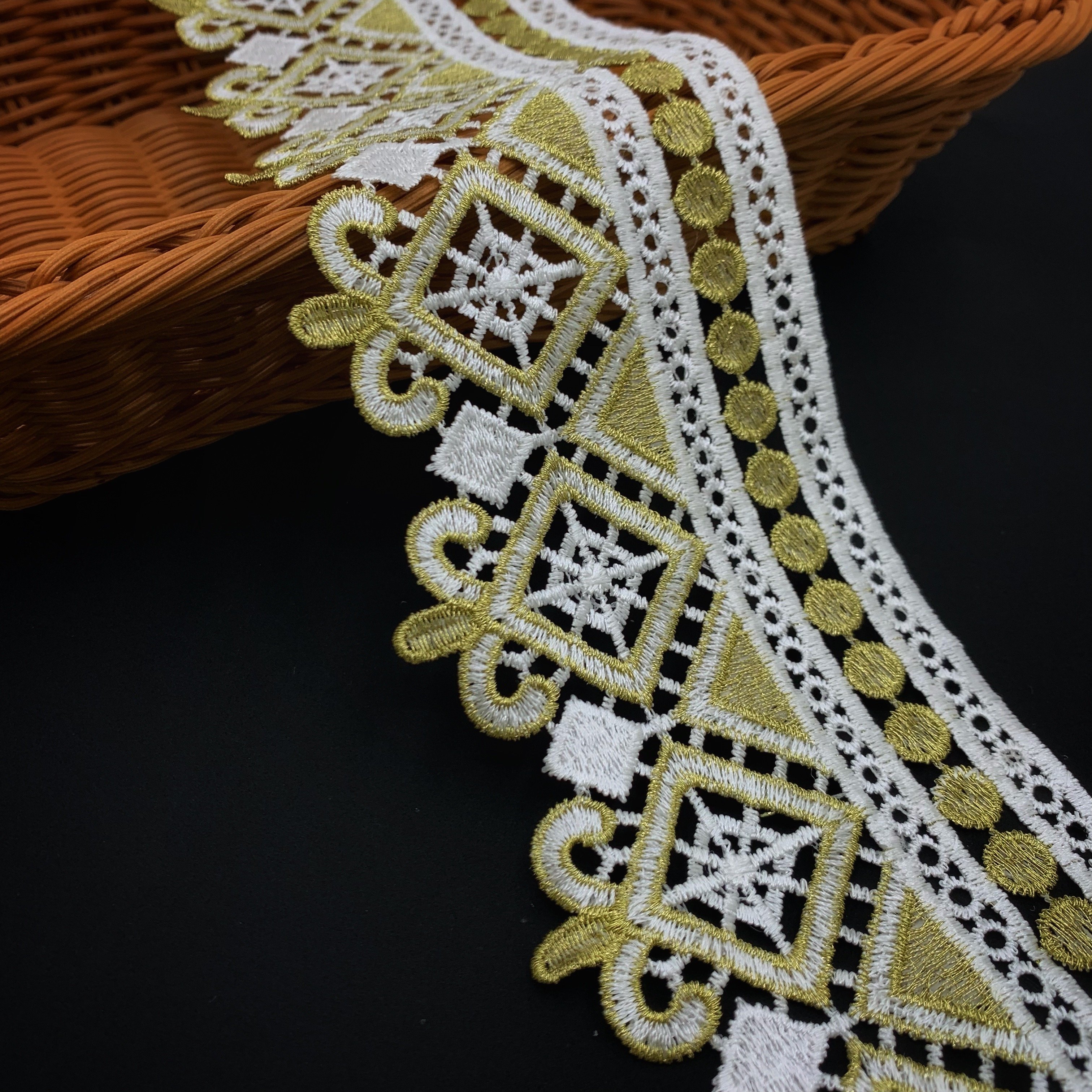 Luxury Africa Guipure Embroidery Renda Gold Organza flower Lace Trim
