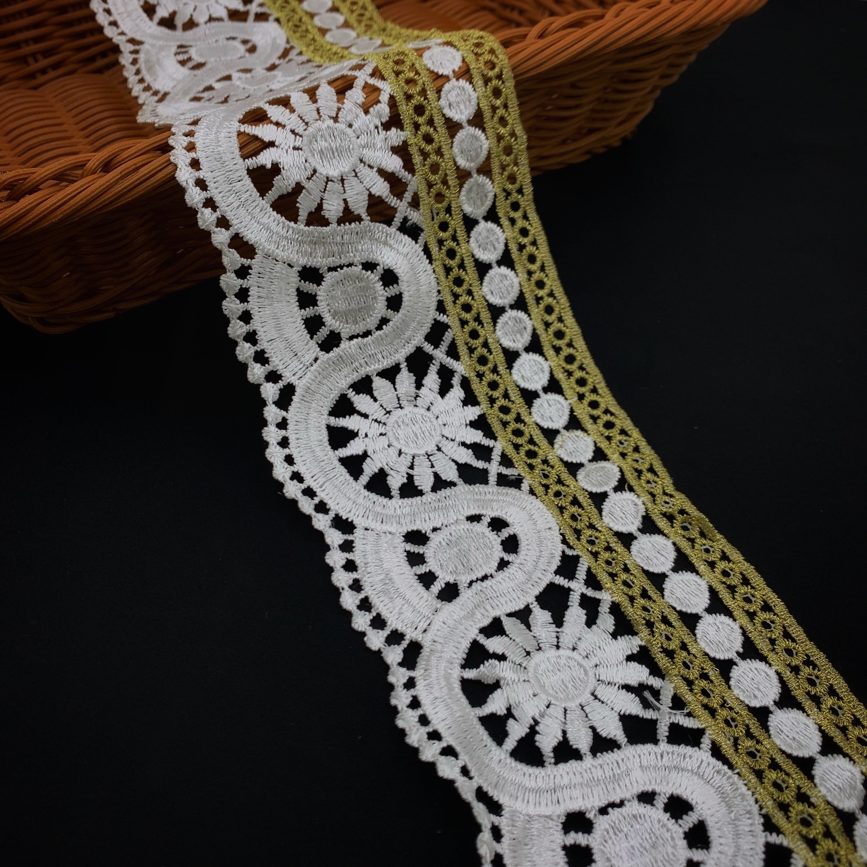 Luxury Africa Guipure Embroidery Renda Gold Organza flower Lace Trim