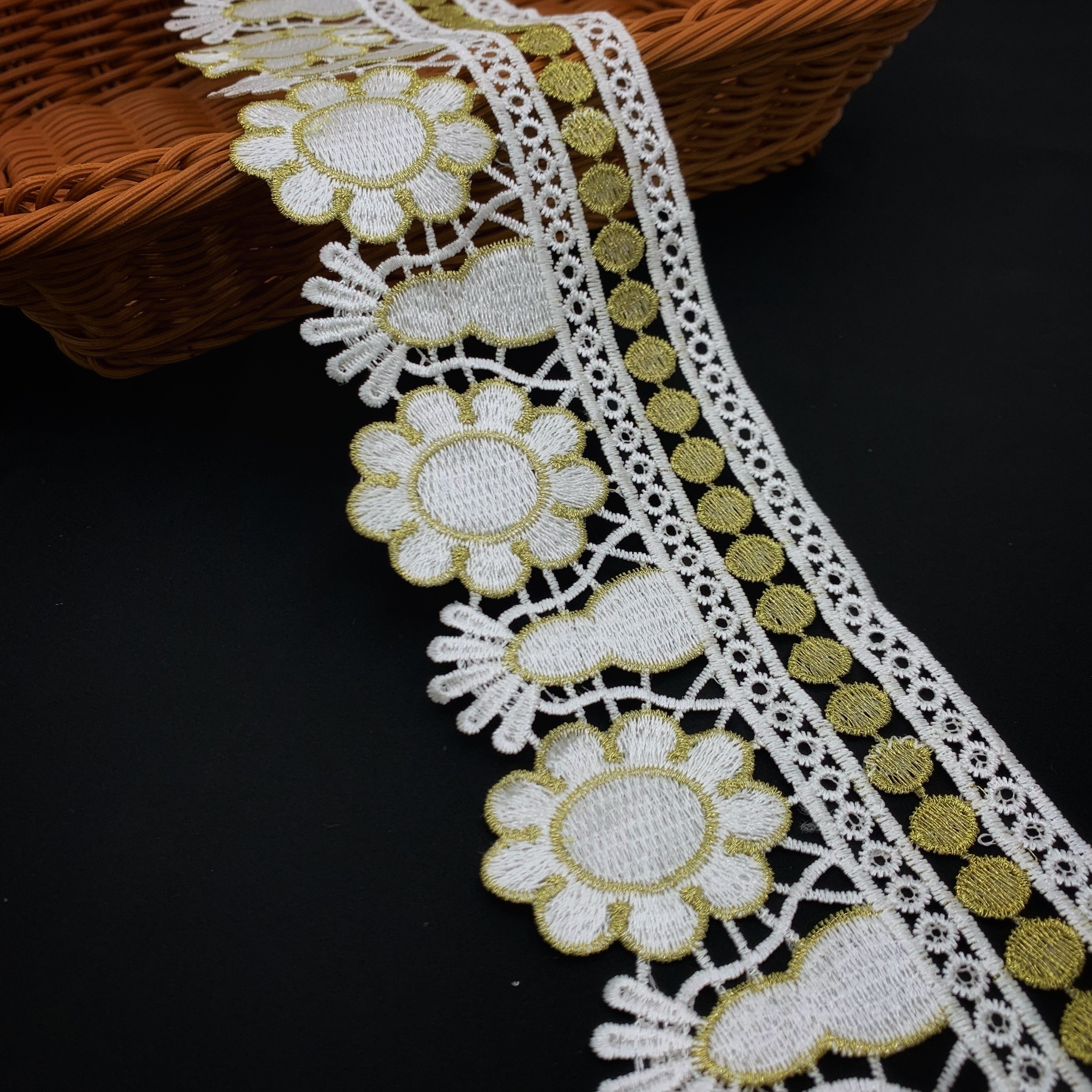 Luxury Africa Guipure Embroidery Renda Gold Organza flower Lace Trim