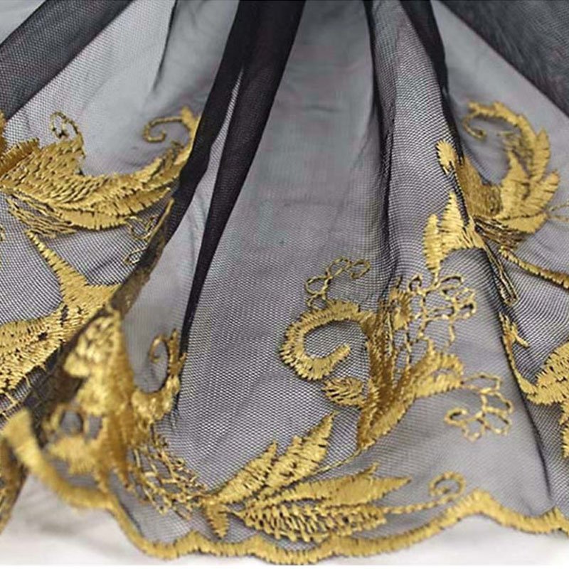 Single-Sided Gold Flower 3D Polyester Embroidery Lace Trim Golden Laces Fabric Accessories Trim Cloth Dress Underwear Curtain