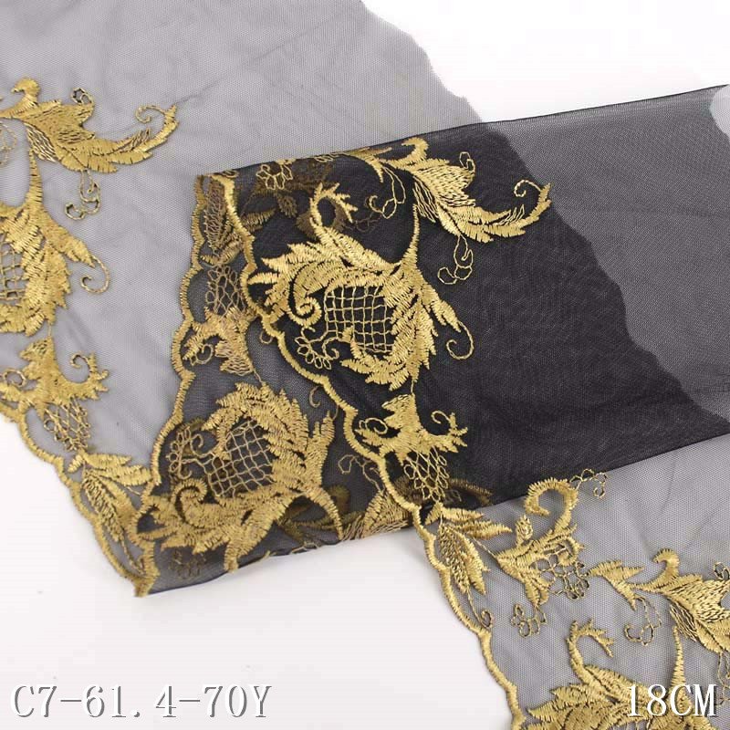 Single-Sided Gold Flower 3D Polyester Embroidery Lace Trim Golden Laces Fabric Accessories Trim Cloth Dress Underwear Curtain