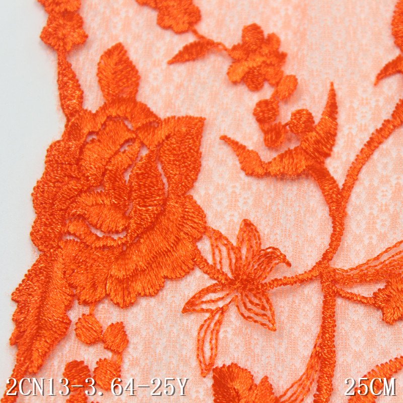 Fancy Embroidery Border Lace 25cm bright orange Embroidered Lace Trim Mesh Fabrics Lace for Women Lingerie