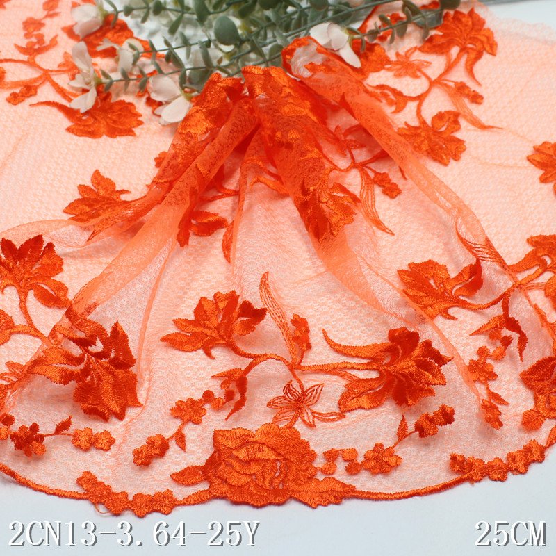Fancy Embroidery Border Lace 25cm bright orange Embroidered Lace Trim Mesh Fabrics Lace for Women Lingerie