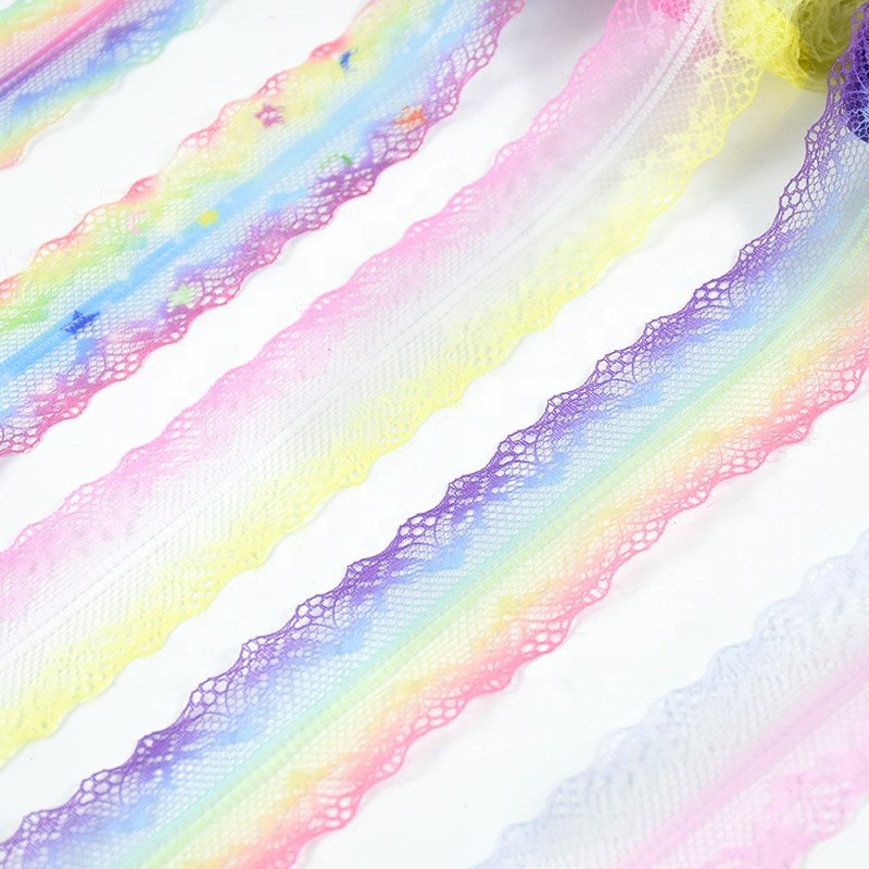 Wholesale Gradient Lace Trimming Fabric Embroidery Gradient Color Lace Trim Ribbon Roll Fabric