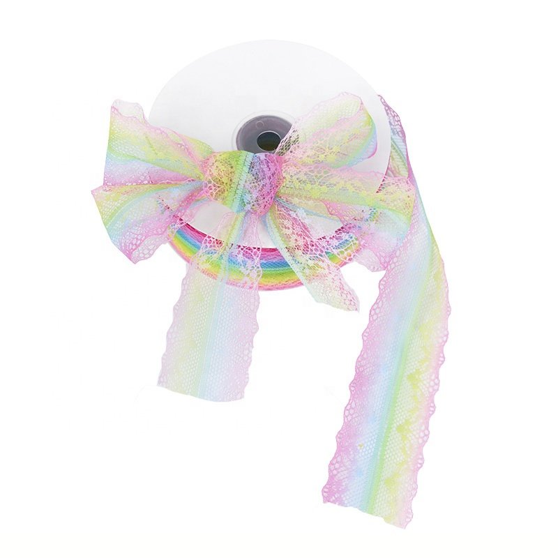Wholesale Gradient Lace Trimming Fabric Embroidery Gradient Color Lace Trim Ribbon Roll Fabric
