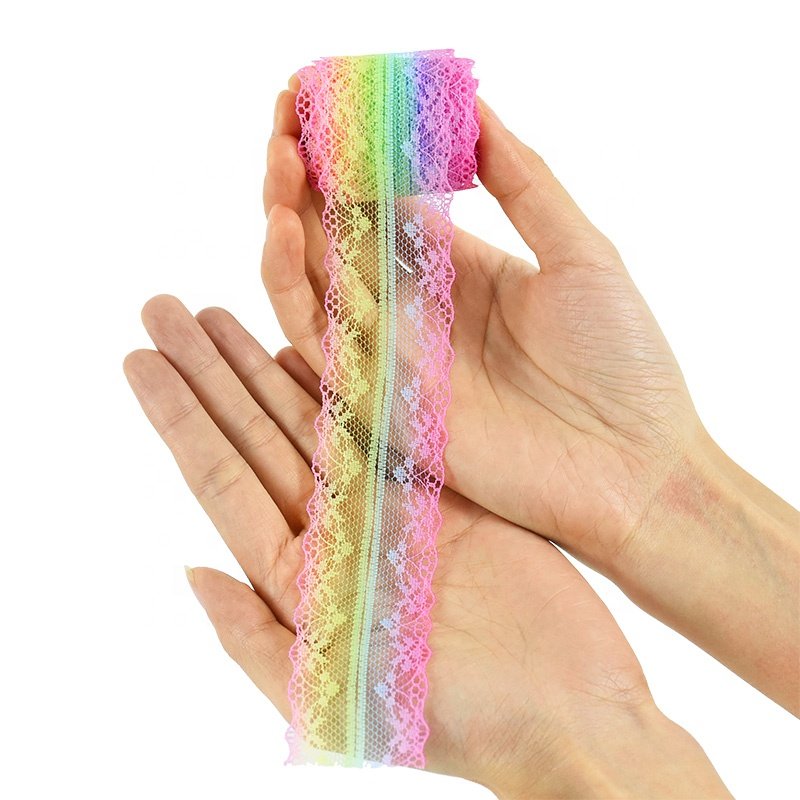 Wholesale Gradient Lace Trimming Fabric Embroidery Gradient Color Lace Trim Ribbon Roll Fabric