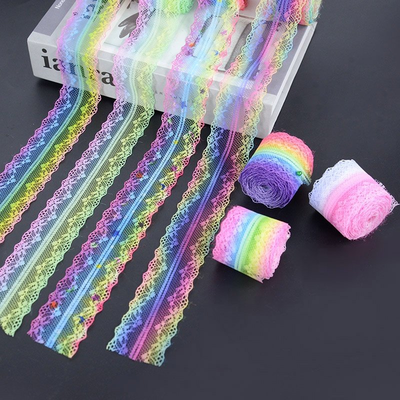 Wholesale Gradient Lace Trimming Fabric Embroidery Gradient Color Lace Trim Ribbon Roll Fabric