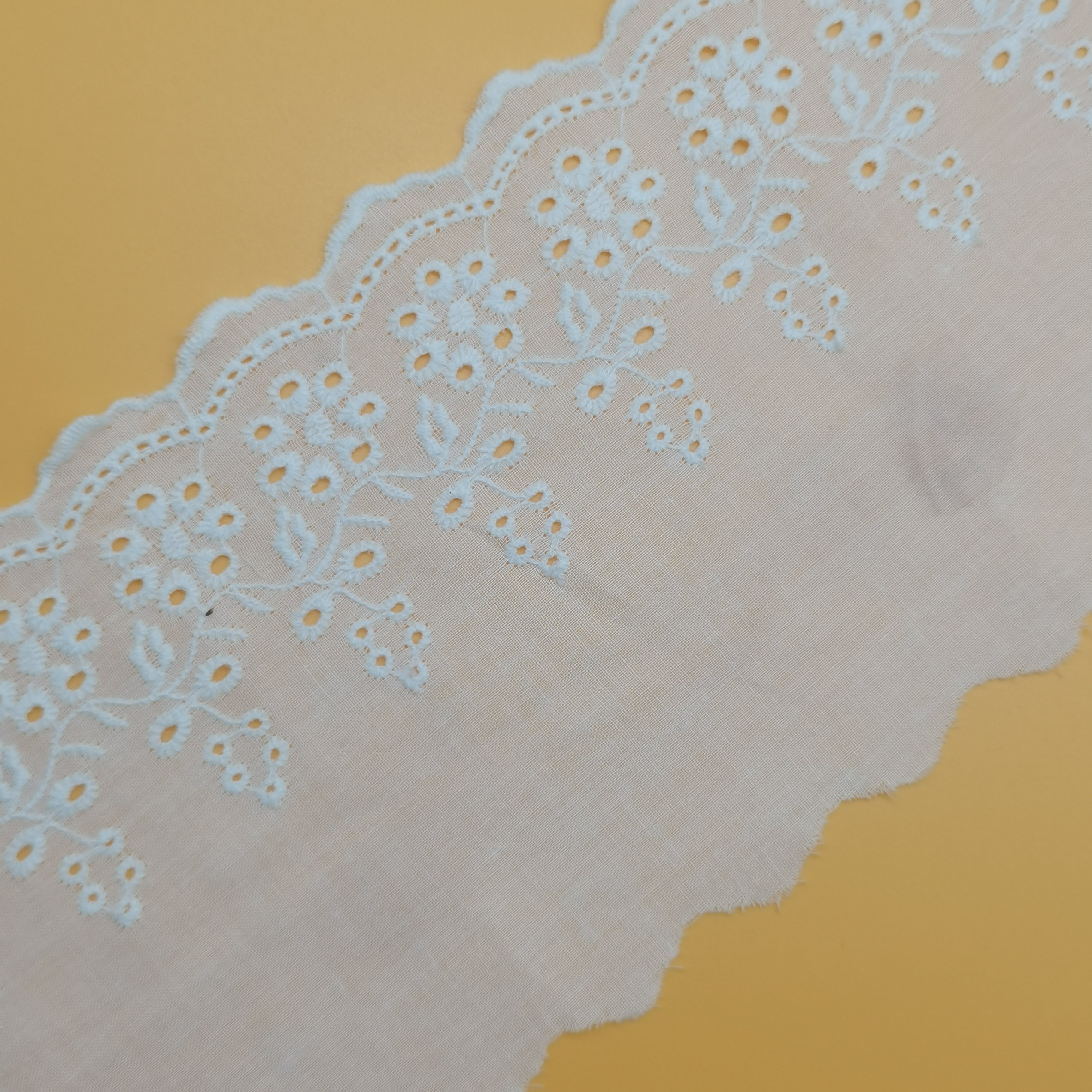 Low Price 100% Cotton White Lace Fabric with Embroidery Decorative Trim for Women's Clothing