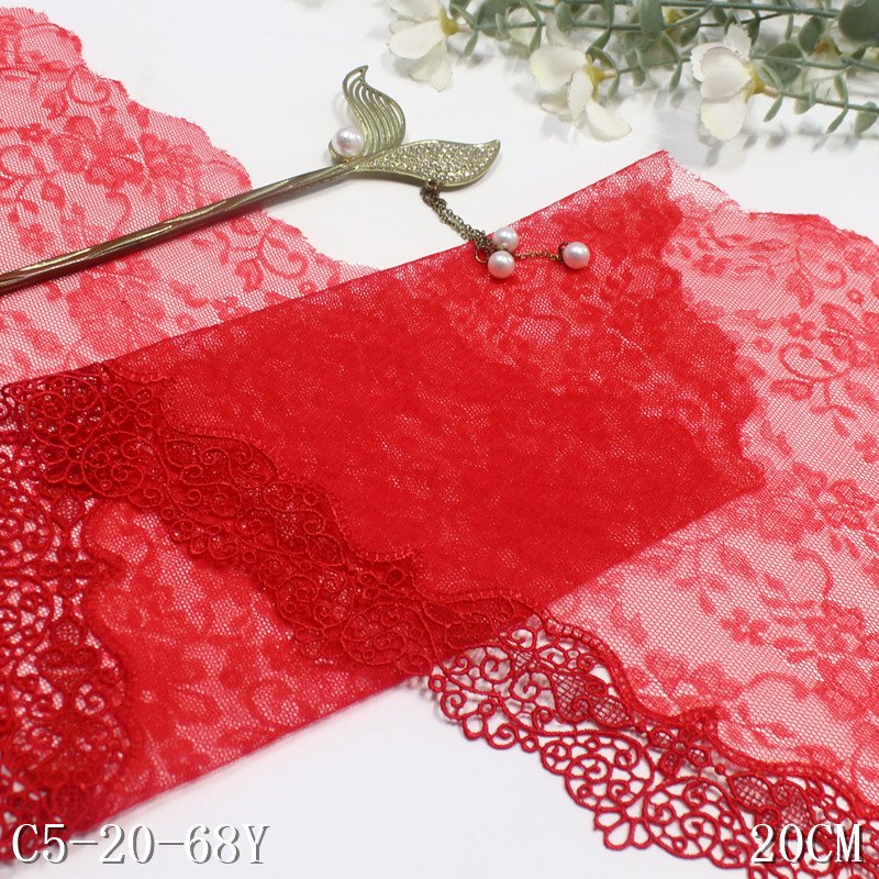 Stock Lingerie Popular 21cm nude Tulle Embroidered floral encaje Lace Trim Perforation Lace Fabric For Women Dress accessories