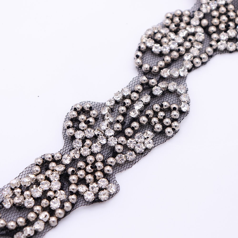 New Trending Handmade Pearl Ribbon Lace Trim Rhinestones Bridal Lace Trim For Women