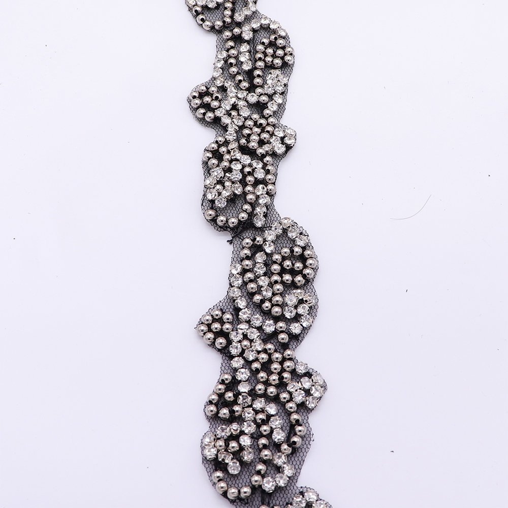 New Trending Handmade Pearl Ribbon Lace Trim Rhinestones Bridal Lace Trim For Women