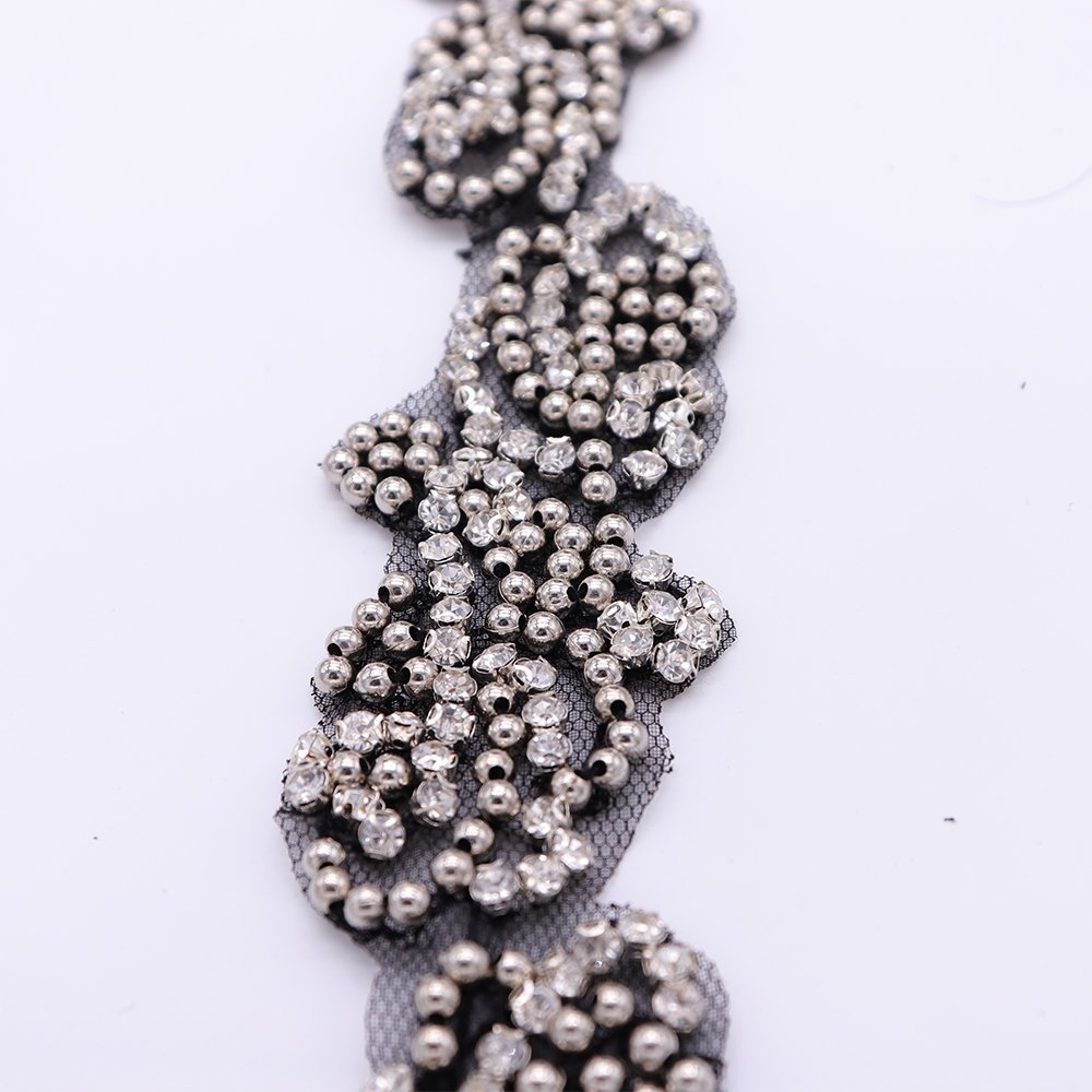 New Trending Handmade Pearl Ribbon Lace Trim Rhinestones Bridal Lace Trim For Women