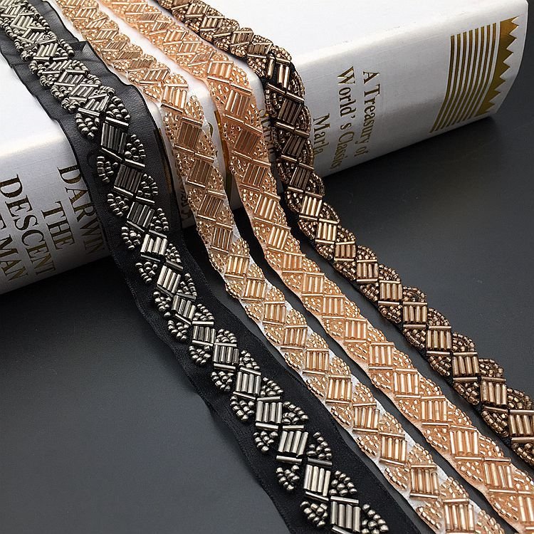 Handmade bead bar code beaded decorative trims accessories hand nailing bead embroidery lace trim