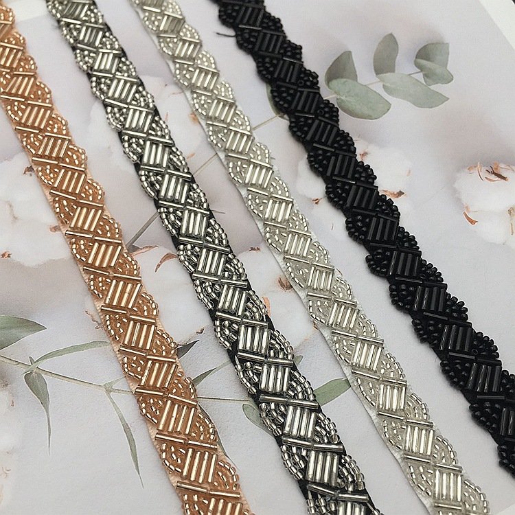 Handmade bead bar code beaded decorative trims accessories hand nailing bead embroidery lace trim