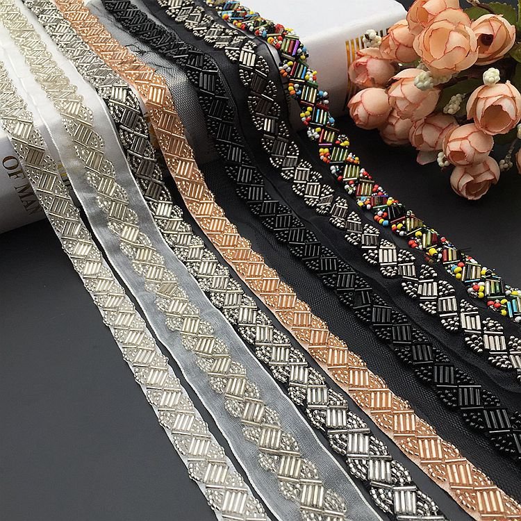 Handmade bead bar code beaded decorative trims accessories hand nailing bead embroidery lace trim