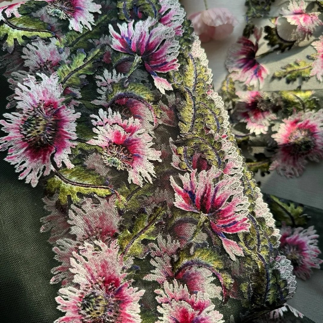 Luxurious Floral Oil Painting Style Embroidered High-end Lace Trim Material Exquisite Multicolored Gradient Heavy-duty Embroider