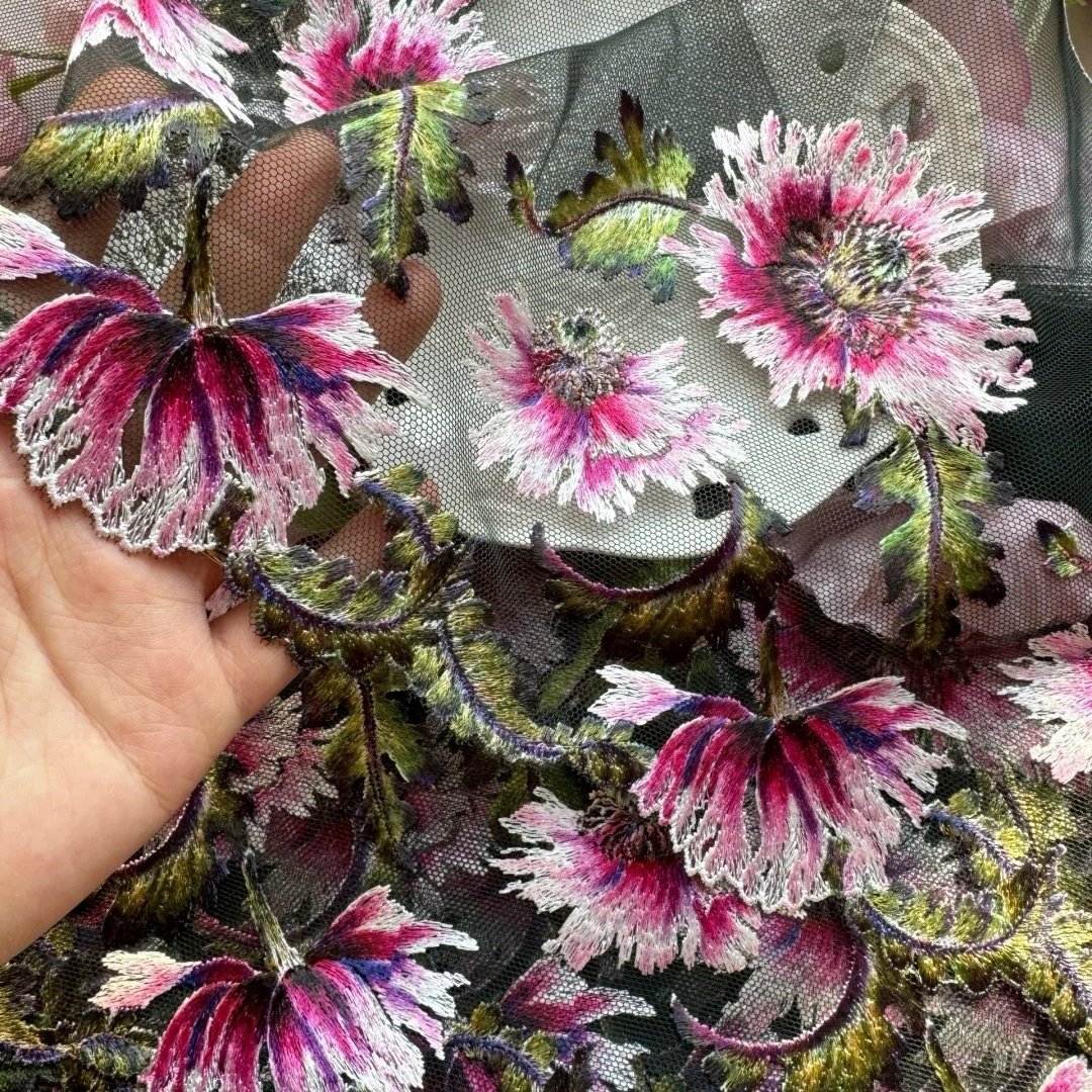 Luxurious Floral Oil Painting Style Embroidered High-end Lace Trim Material Exquisite Multicolored Gradient Heavy-duty Embroider