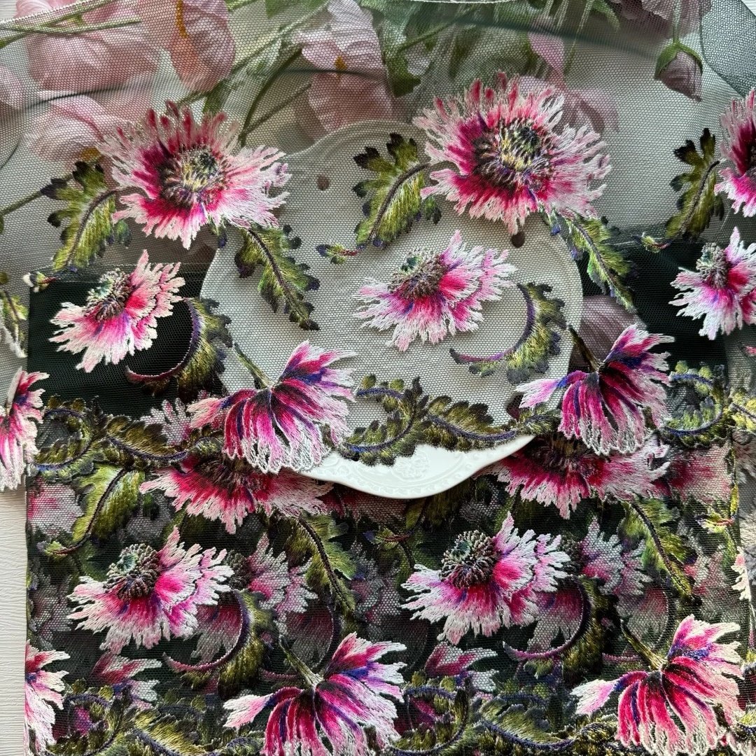Luxurious Floral Oil Painting Style Embroidered High-end Lace Trim Material Exquisite Multicolored Gradient Heavy-duty Embroider