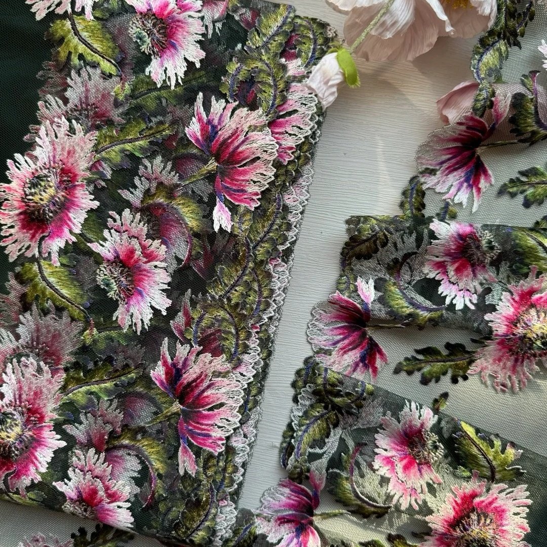 Luxurious Floral Oil Painting Style Embroidered High-end Lace Trim Material Exquisite Multicolored Gradient Heavy-duty Embroider