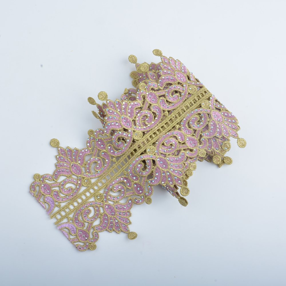 Factory direct colors Trimming lace Embroidery border lace trim with rhinestone garment clothes
