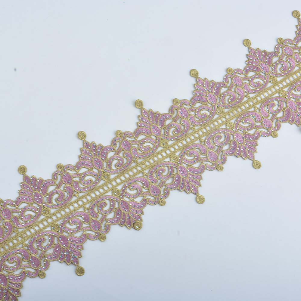 Factory direct colors Trimming lace Embroidery border lace trim with rhinestone garment clothes