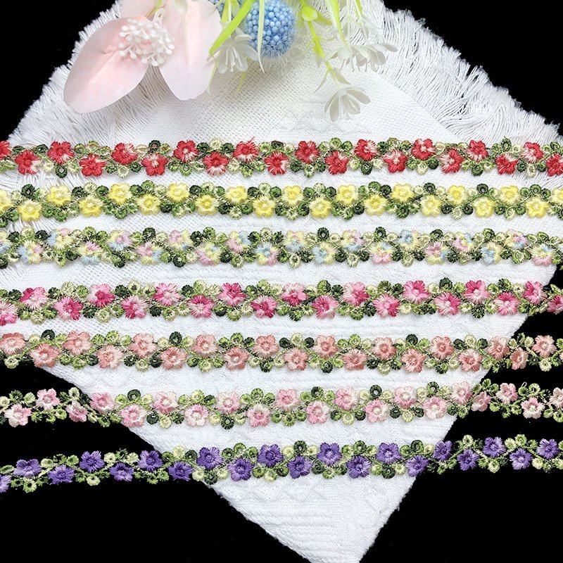 LS457 2.2cm Small Flower Green Leaves Water soluble Embroidery Lace Trim For Garments Decorative Lace Accessories