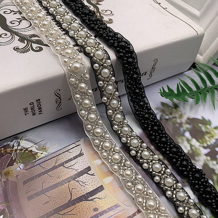 Factory Pearl beaded embroidery lace trim for Handmade Bead Clothes DIY Decorative Accessories