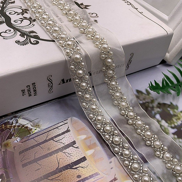 Factory Pearl beaded embroidery lace trim for Handmade Bead Clothes DIY Decorative Accessories