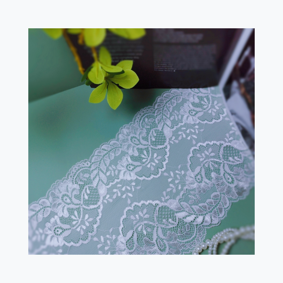 Hot Sale Soft French Underwear Trims White Fabric Wide Knitted Nylon Elastic Lace Edge