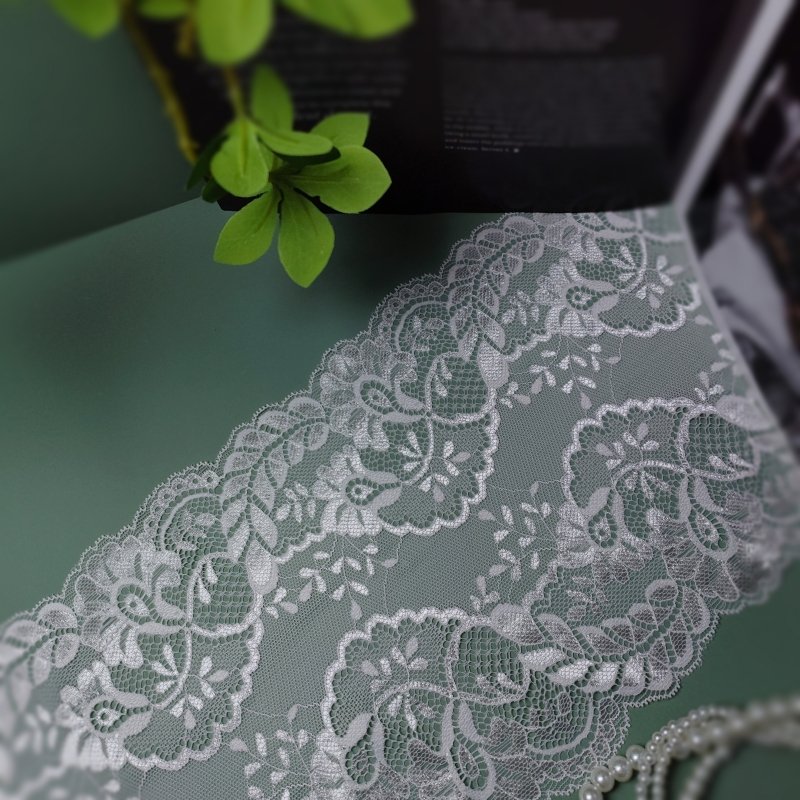 Hot Sale Soft French Underwear Trims White Fabric Wide Knitted Nylon Elastic Lace Edge
