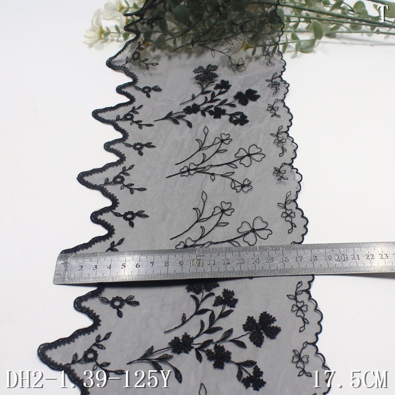 Factory floral Embroidered wave design floral Lace Trim 18cm black Mesh Lace Fabrics For Women dress