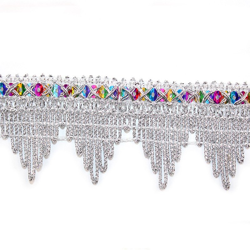 Wholesale in stock 4cm Crown golden Silvery sequined border laces gold silver sequin lace trimming