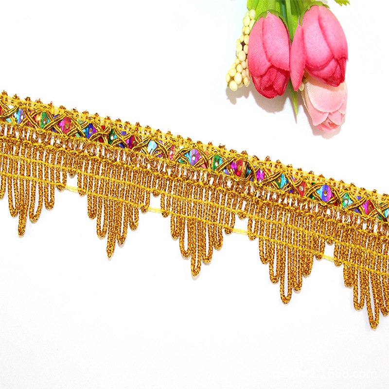 Wholesale in stock 4cm Crown golden Silvery sequined border laces gold silver sequin lace trimming