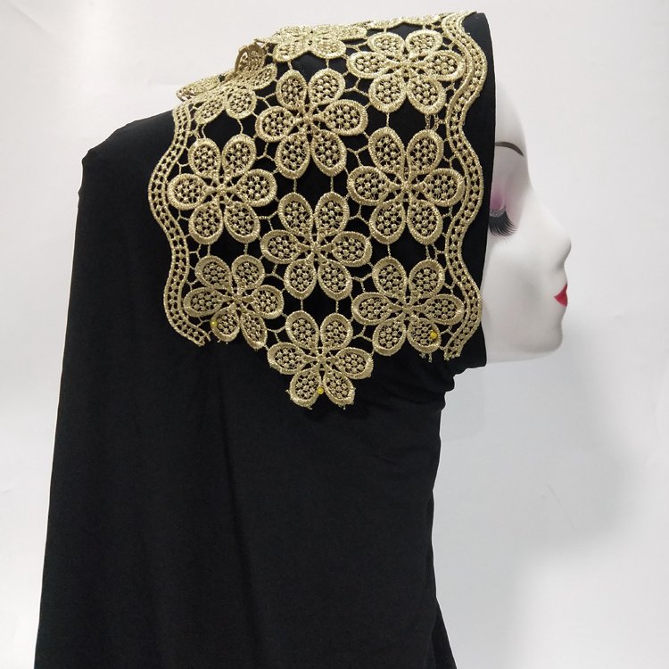 Customized and professional production of Italian gold wide fabric with lace trim for headwear JB59
